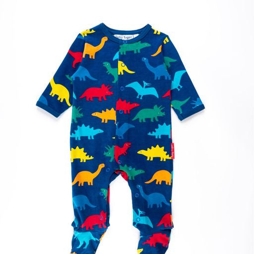 Organic Rainbow Dinosaur Print Sleepsuit