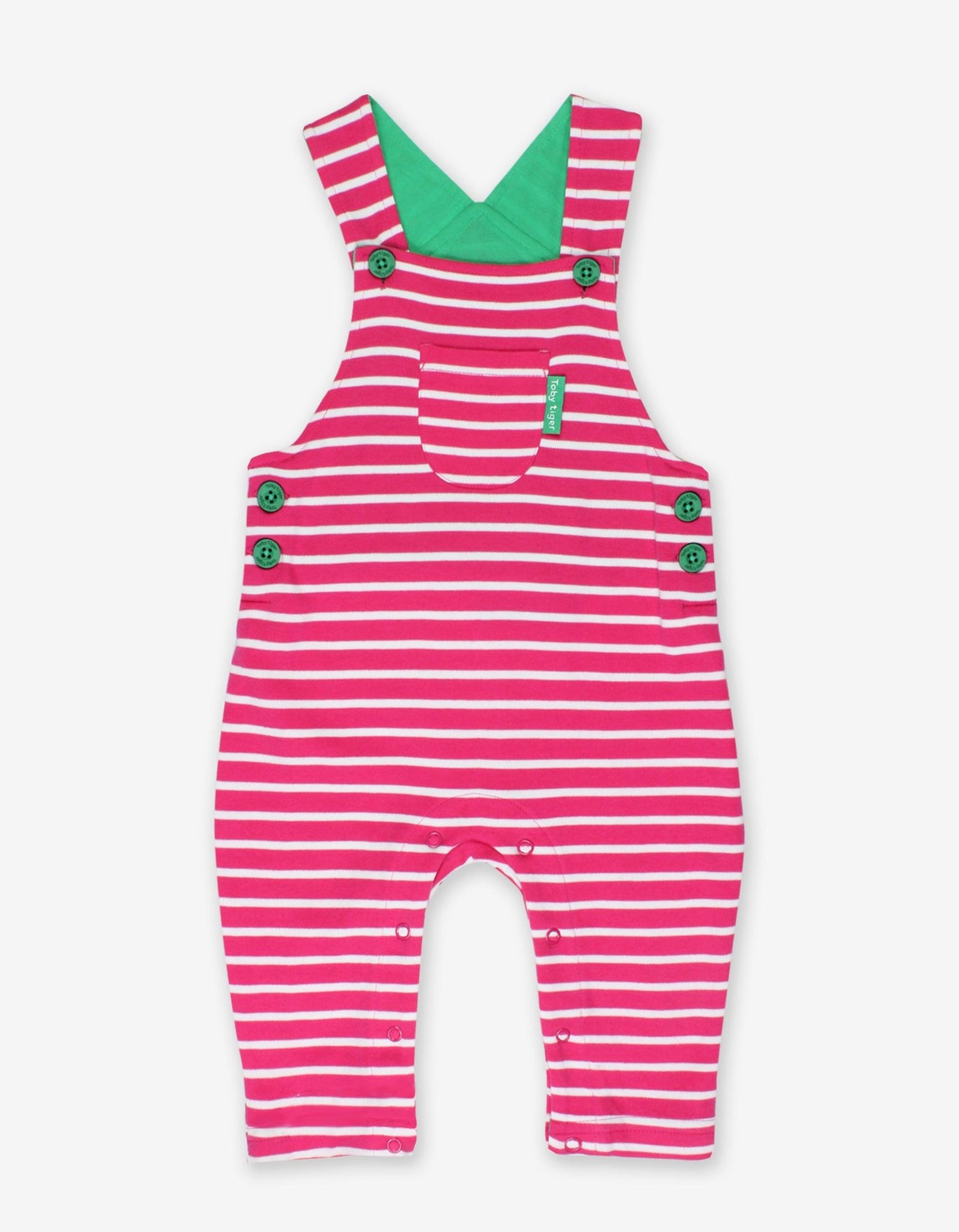 Organic Pink Bretton Stripe Dungarees