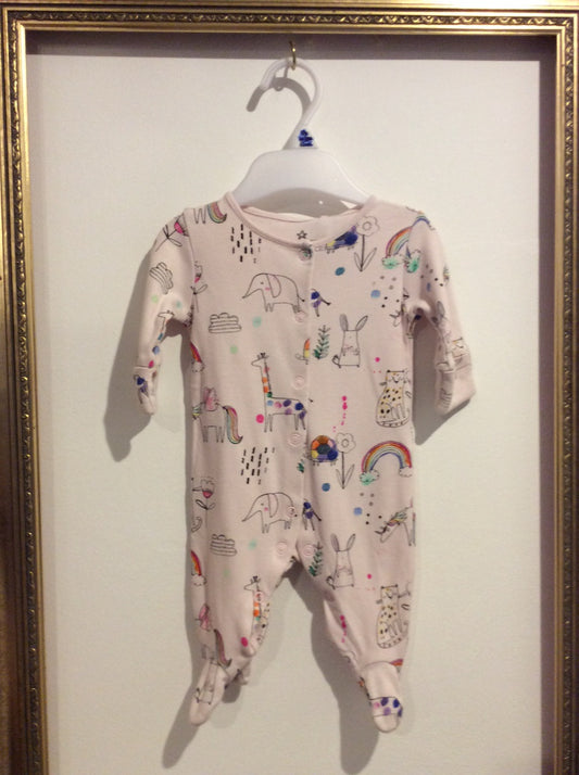 Pre-loved Next Rainbow Jungle Sleepsuit up to 1 month