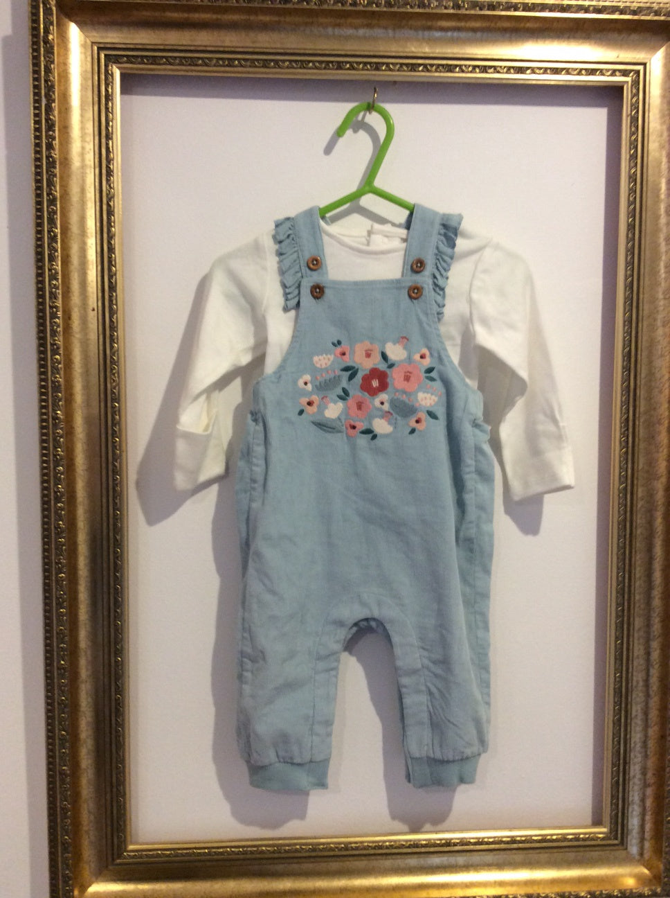 Pre-loved M&S Flower Dungarees and top 3-6m