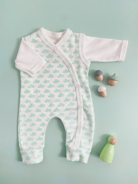 Premature Dungarees and Top Set - Mint Clouds 3-5lb