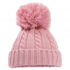 Dusty Pink Cable Knit Hat with Pom Pom