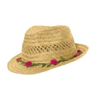 Girls Straw Trilby with Roses on the Brim