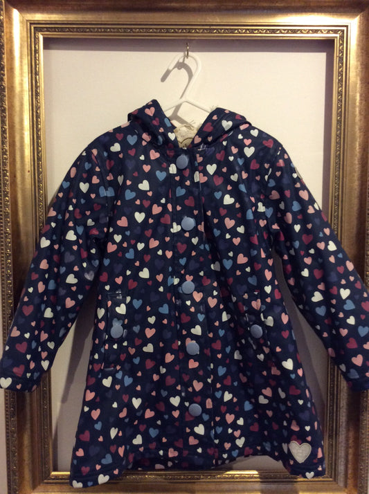 Pre-loved Hatley Blue Heart Sherpa Raincoat age 5y