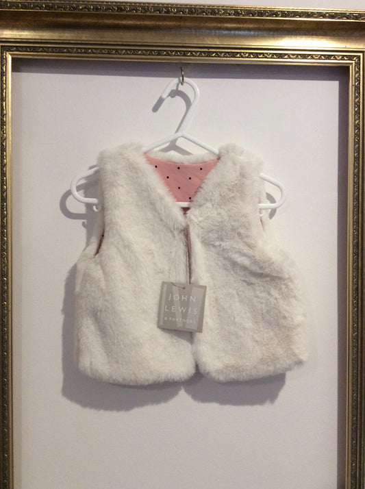 Pre-Loved  John Lewis Cream Fur Gilet with Tags 18-24M