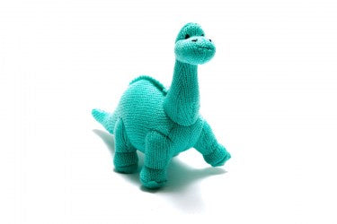 Diplodocus knitted dinosaur rattle ice blue