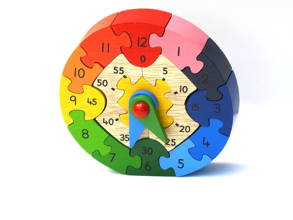 Fair trade wooden teaching clock puzzle