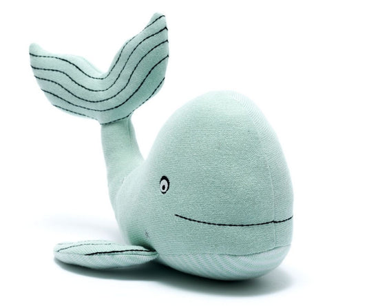 Knitted organic cotton sea green whale