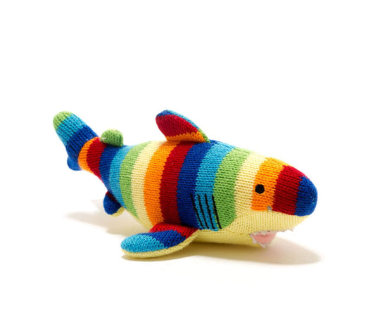 Knitted Shark Baby Rattle with Bold Stripes