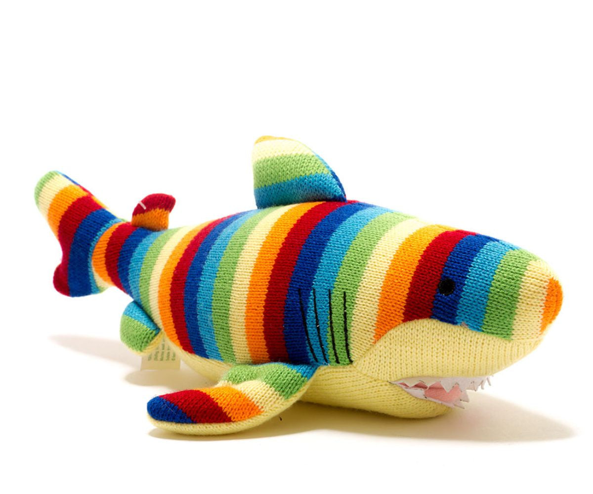 Knitted Shark Soft Toy with Bold Stripes