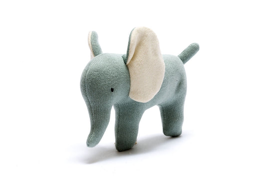 Knitted Organic Cotton Small Teal Elephant Baby Scandi Toy